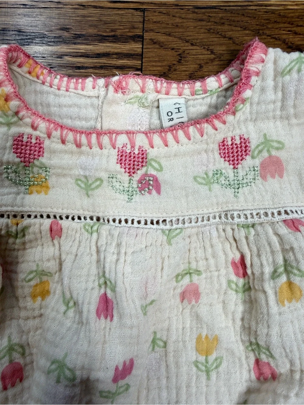 CHICKPEA Organic Baby Girls Floral Tulip Print Muslim Gauze Bubble Romper 3-6 M